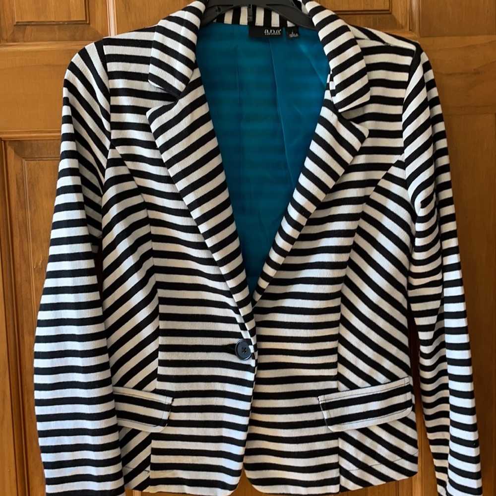 Ana Small Black White Blazer Jacket Suit Stripe - Picture 3 of 16